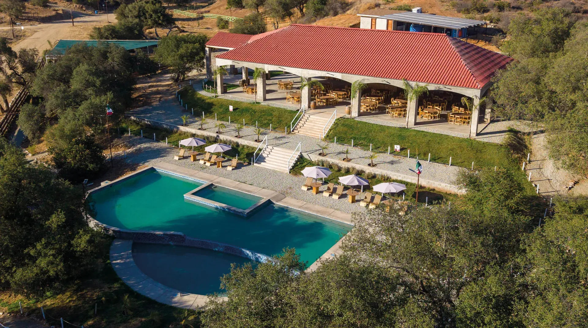 The clubhouse pool at nightfall